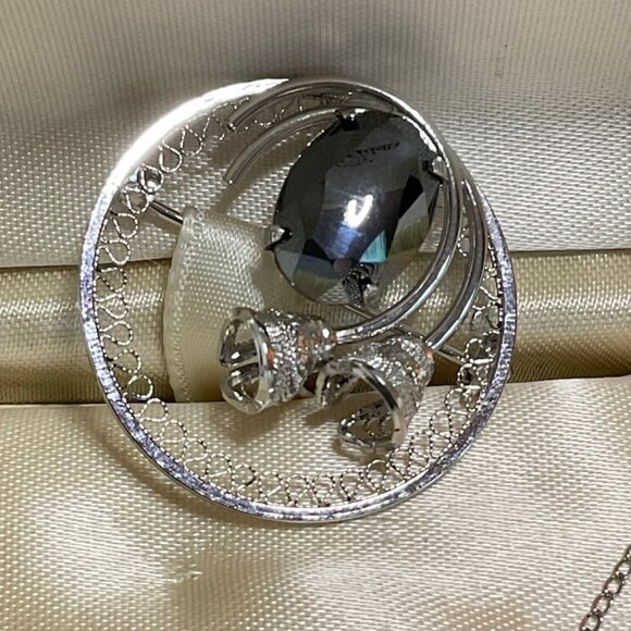 1950s Black Hematite Sterling Silver Jewelry Set – by Zeidell’s – Boxed - Picture 3 of 10